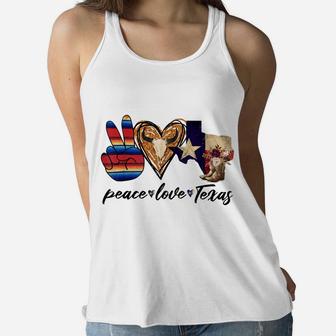Retro Peace Love Texas Cowboy Boots Western Country Cowgirl Women Flowy Tank | Crazezy