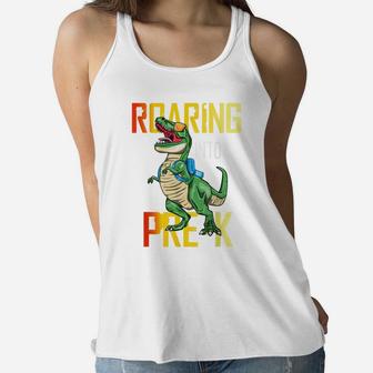 Roaring Into Pre-K T Rex Dinosaur Back To School Boys Women Flowy Tank | Crazezy