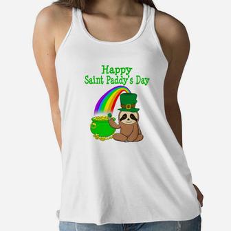 Saint Patricks Day Sloth Cute Funny St Pattys Kids Women Flowy Tank - Thegiftio