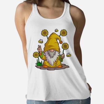 Sunflower Gnome Shirt Women Buffalo Plaid Girls Flower Lover Women Flowy Tank | Crazezy CA