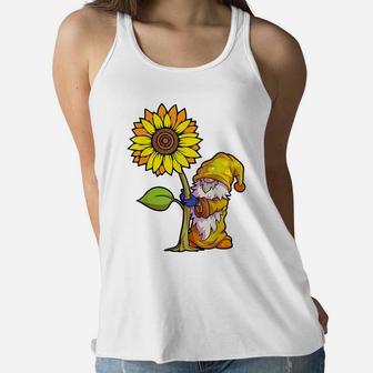 Sunflower Gnome Shirt Women Buffalo Plaid Girls Flower Lover Women Flowy Tank | Crazezy
