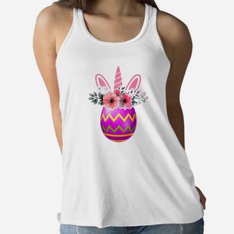 Unicorn Bunny Easter With Rabbit Ears Egg Easter Kids Women Flowy Tank - Thegiftio UK