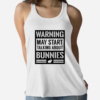 Warning May Start Talking Bunnies Funny Black Rabbit Women Flowy Tank - Seseable