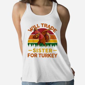 Will Trade Sister For Turkey Dabbing Boy Kids Thanksgiving Women Flowy Tank | Crazezy