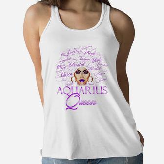 Womens Aquarius Girl Womens Purple Afro Queen Black Zodiac Birthday Women Flowy Tank | Crazezy