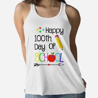 Womens Happy 100Th Day Of School Teacher Kids Boys Girls Toddlers Women Flowy Tank | Crazezy CA