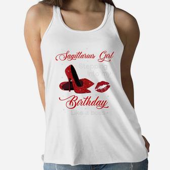 Womens Red Heels Sagittarius Girl Stepping Into Birthday Like Boss Women Flowy Tank | Crazezy CA