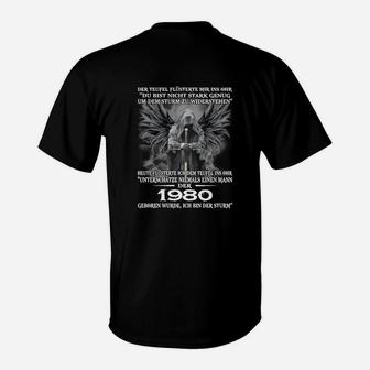Jahrgang 1980 Geburtstagsmotiv T-Shirt für Herren, Schwarz Retro Style - Seseable