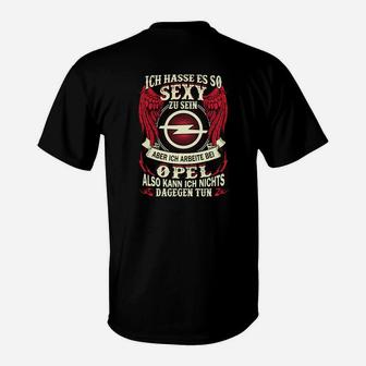 Opel Arbeiter Sexy Spruch T-Shirt, Schwarzes mit Flügeldesign - Seseable