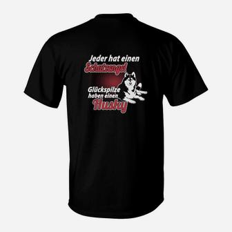 Schwarzes T-Shirt Husky Schutzengel Glückspilze Aufdruck - Seseable