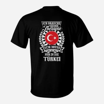 Therapieersatz Türkei T-Shirt, Schwarzes Tee mit Flagge & Spruch - Seseable