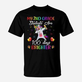 100 Days Brighter Unicorn 100Th Day Of 2Nd Grade Teacher T-Shirt | Crazezy CA