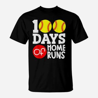100 Days Of Home Runs School Baseball Softball Boys Girls T-Shirt | Crazezy UK