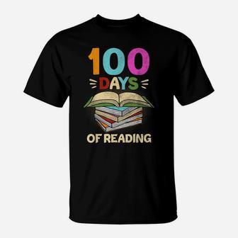 100 Days Of School Reading English Teacher Books Stack T-Shirt | Crazezy DE