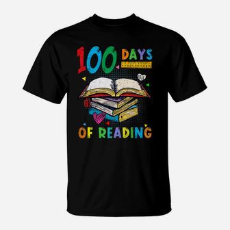 100 Days Of School Reading English Teacher Books Stack Tee T-Shirt | Crazezy