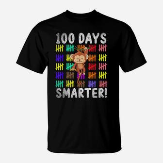 100 Days Smarter Cute Animal Monkey 100 Days Of School T-Shirt | Crazezy