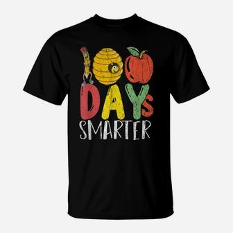 100 Days Smarter Pencil Bee Apple Student 100 Days Of School T-Shirt | Crazezy CA
