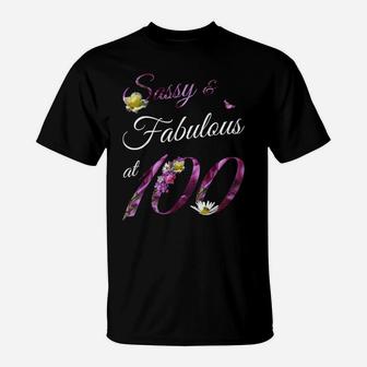 100 Year Old Sassy Fabulous Floral 1919 100Th Birthday Gift T-Shirt | Crazezy DE