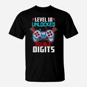 10Th Birthday For Boys Double Digits 10 Year Old Gifts Gamer T-Shirt | Crazezy