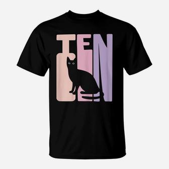 10Th Birthday Gift Cute Cat Fan 10 Years Old For Girls T-Shirt | Crazezy