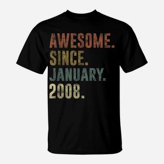13Th Retro Birthday Gift Vintage Awesome Since January 2008 T-Shirt | Crazezy AU