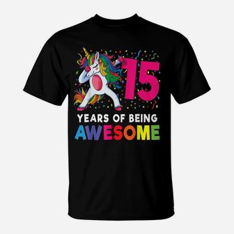15Th Birthday Dabbing Unicorn Party Gift 15 Years Old Girls T-Shirt | Crazezy DE