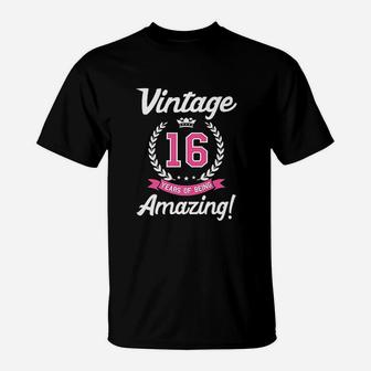 16Th Birthday Gift Vintage 16 Years Amazing T-Shirt | Crazezy