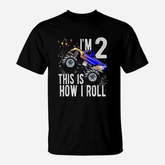2 Year Old 2Nd Birthday Boy Monster Truck Car T-Shirt | Crazezy