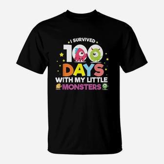 I Survived 100 Days With Monsters Student And Teachers Gift T-Shirt