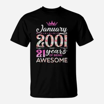 21St Birthday Floral Gift For Womens Born In January 2001 T-Shirt | Crazezy CA