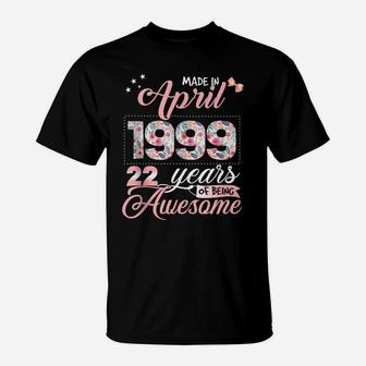 22Nd Birthday Floral Gift For Womens Born In April 1999 T-Shirt | Crazezy