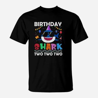 2Nd Birthday Boy Shark Matching Party Gifts For Kids T-Shirt | Crazezy