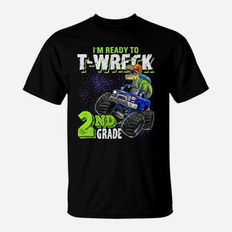 2Nd Grade Dinosaur Monster Truck Back To School Gift Boys T-Shirt | Crazezy CA
