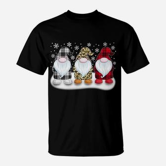 3 Gnomes Red Plaid Leopard Fur White Plaid Gnome Men Women T-Shirt | Crazezy