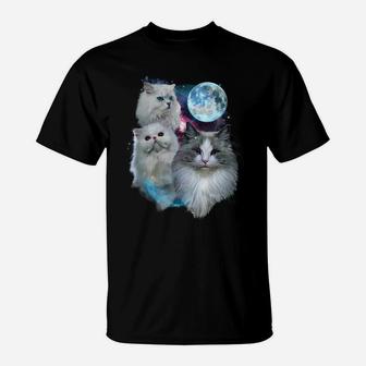 3 Moon Cat Feline Lovers Kitten Adorable Kitty Cat Novelty Sweatshirt T-Shirt | Crazezy