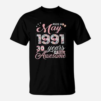 30Th Birthday Floral Born In May 1991 T-Shirt | Crazezy