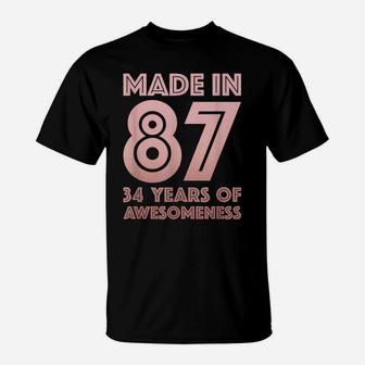 34Th Birthday Gifts Man Woman 34 Year Old Son Daughter 1987 T-Shirt | Crazezy