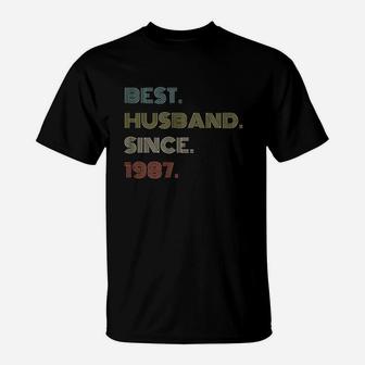 34Th Wedding Anniversary Gift Best Husband Since 1987 T-Shirt | Crazezy