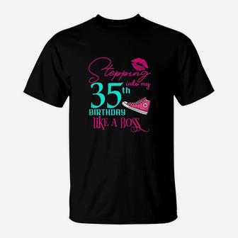 35Th Birthday Like A Boss Funny Step Pink T-Shirt | Crazezy