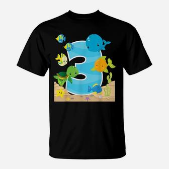 3Rd Birthday Party 3 Year Old Sea Fish Aquarium Birthday Kid T-Shirt | Crazezy
