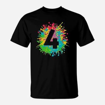 4Th Birthday For Kids Number 4 In Paint Splashes T-Shirt | Crazezy UK