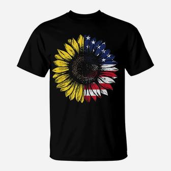 4Th Of July Half Sunflower Half American Flag Flower Lover T-Shirt | Crazezy AU