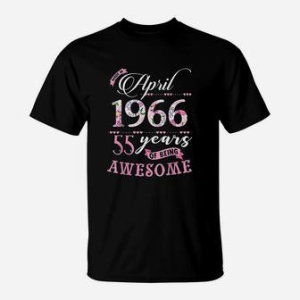 55Th Birthday Floral Born In April 1966 T-Shirt | Crazezy