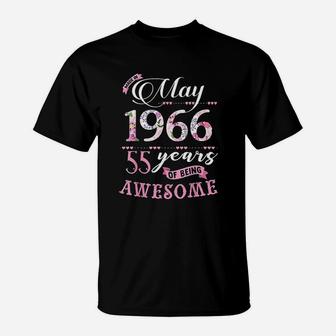 55Th Birthday Floral Born In May 1966 T-Shirt | Crazezy