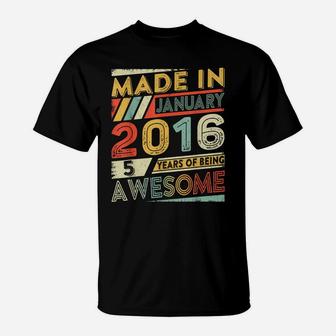 5Th Birthday Gift Retro January 2016 5 Yrs Old 5Th Bday T-Shirt | Crazezy UK