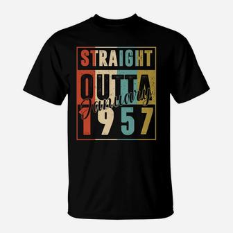 64 Years Old Retro Birthday Gift Straight Outta January 1957 Sweatshirt T-Shirt | Crazezy CA