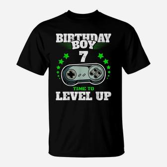 7Th Birthday Boy Time To Level Up 7 Years Old Boys Gamer T-Shirt | Crazezy UK