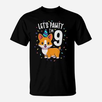 9 Years Old Corgi Dog Lover 9Th Birthday Party Outfit Kid T-Shirt | Crazezy CA