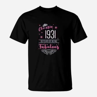 90Th Birthday Gifts Classic 1931 90 Years Fabulous Ladies T-Shirt | Crazezy