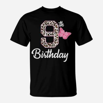 9Th Birthday 9 Year Old Girl Leopard Butterfly Age 9 Gift T-Shirt | Crazezy CA